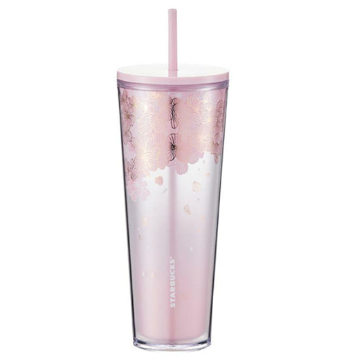 Starbucks 2022 Cherry Blossom Pink Cold Cup with Fall Petals design, 710ml capacity, featuring a limited edition floral print for spring enthusiasts.